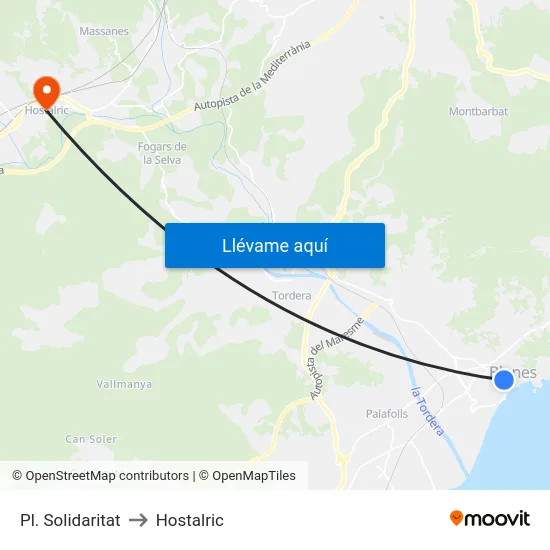 Pl. Solidaritat to Hostalric map