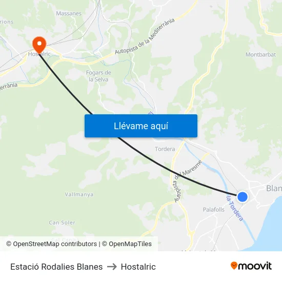 Estació Rodalies Blanes to Hostalric map