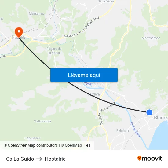 Ca La Guido to Hostalric map