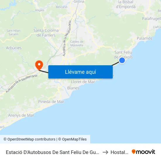 Estació D'Autobusos De Sant Feliu De Guíxols to Hostalric map