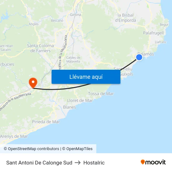 Sant Antoni De Calonge Sud to Hostalric map
