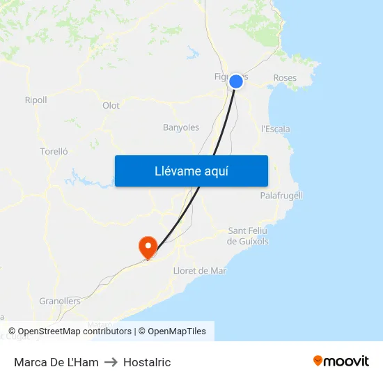Marca De L'Ham to Hostalric map