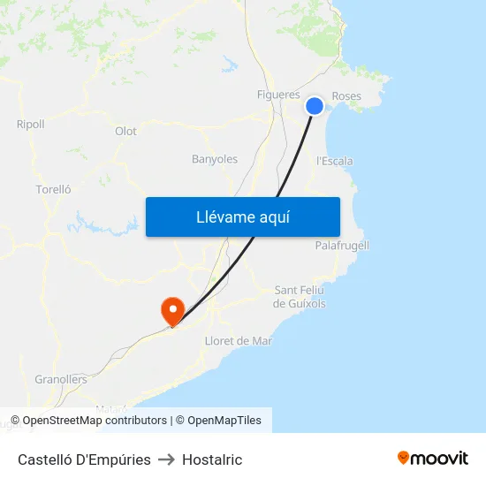 Castelló D'Empúries to Hostalric map