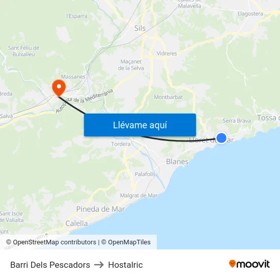 Barri Dels Pescadors to Hostalric map
