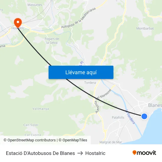 Estació D'Autobusos De Blanes to Hostalric map