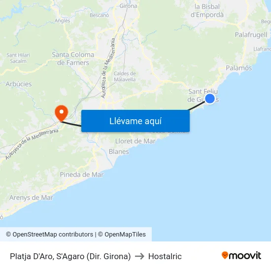 Platja D'Aro, S'Agaro (Dir. Girona) to Hostalric map