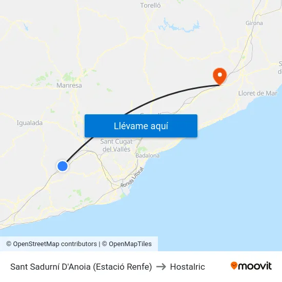 Sant Sadurní D'Anoia (Estació Renfe) to Hostalric map