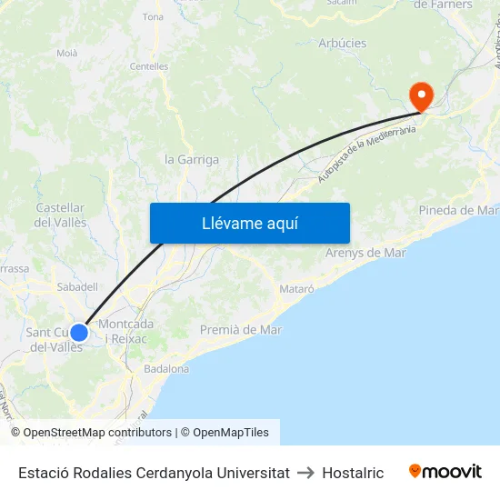 Estació Rodalies Cerdanyola Universitat to Hostalric map
