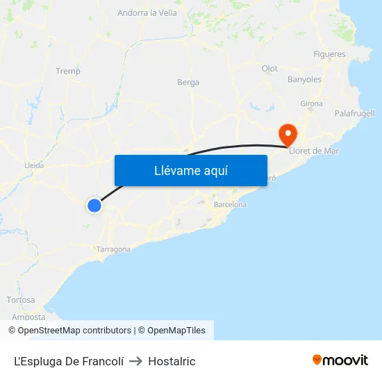 L'Espluga De Francolí to Hostalric map