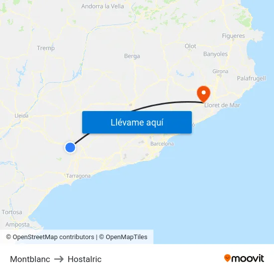 Montblanc to Hostalric map