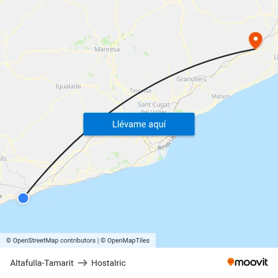 Altafulla-Tamarit to Hostalric map