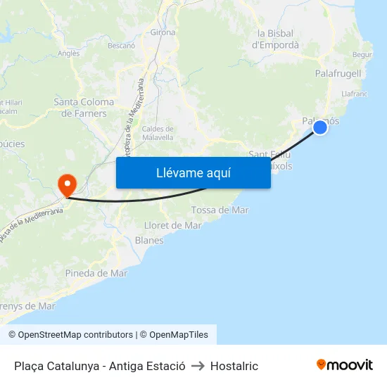 Plaça Catalunya - Antiga Estació to Hostalric map
