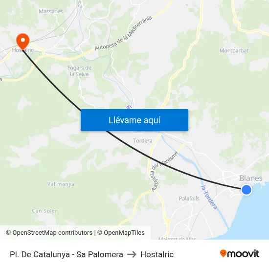Pl. De Catalunya - Sa Palomera to Hostalric map