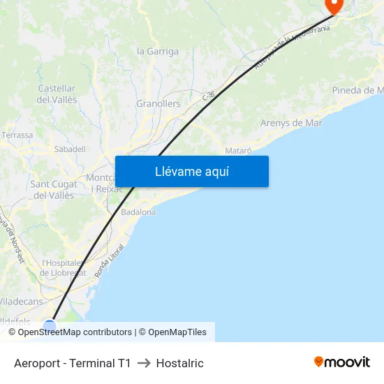 Aeroport - Terminal T1 to Hostalric map
