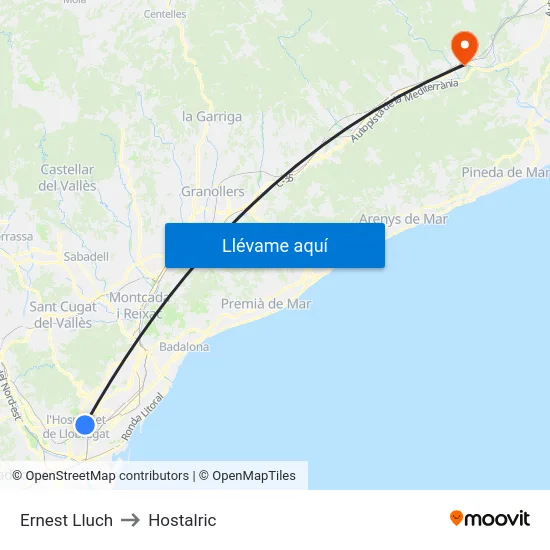 Ernest Lluch to Hostalric map