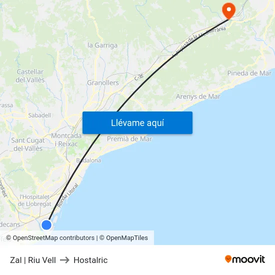 Zal | Riu Vell to Hostalric map