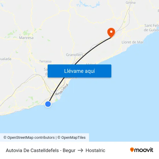Autovia De Castelldefels - Begur to Hostalric map