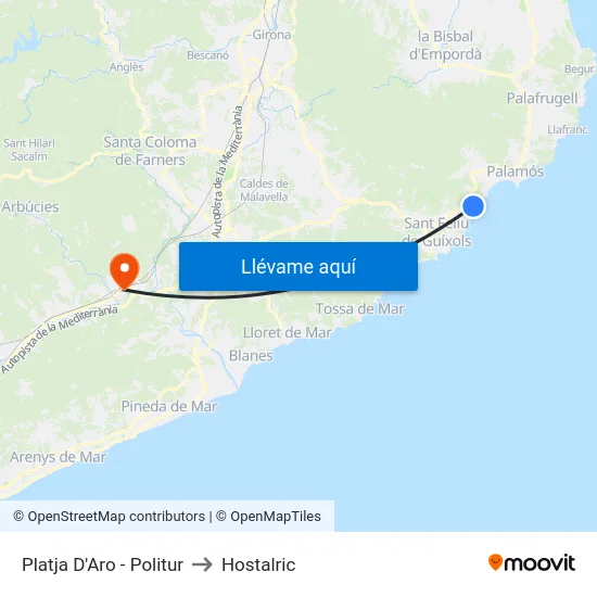 Platja D'Aro - Politur to Hostalric map