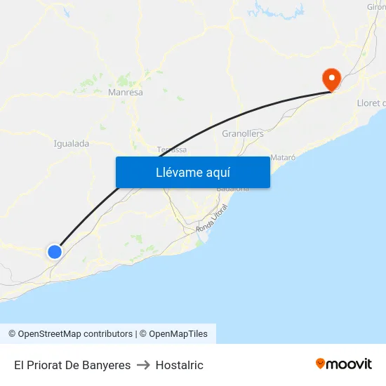 El Priorat De Banyeres to Hostalric map