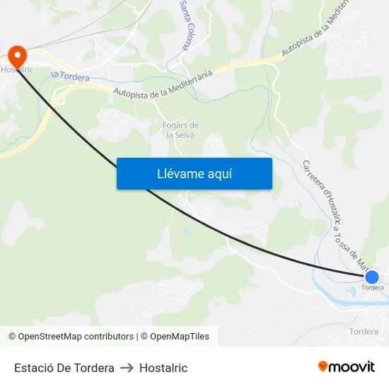 Estació De Tordera to Hostalric map