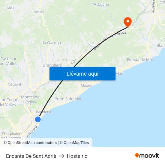 Encants De Sant Adrià to Hostalric map