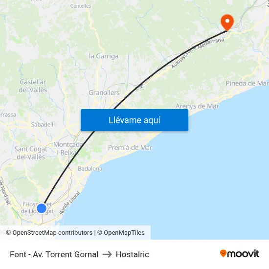 Font - Av. Torrent Gornal to Hostalric map
