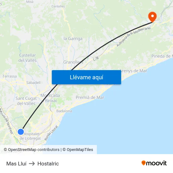 Mas Lluí to Hostalric map