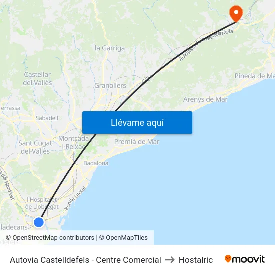 Autovia Castelldefels - Centre Comercial to Hostalric map