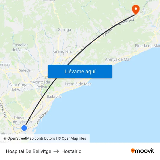 Hospital De Bellvitge to Hostalric map