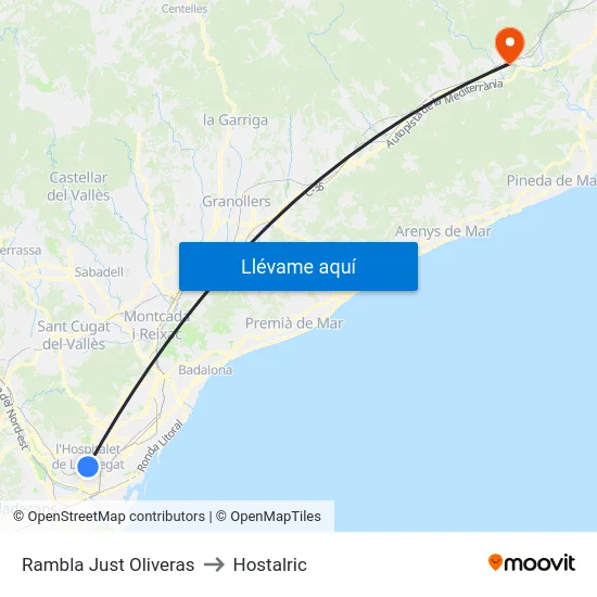 Rambla Just Oliveras to Hostalric map