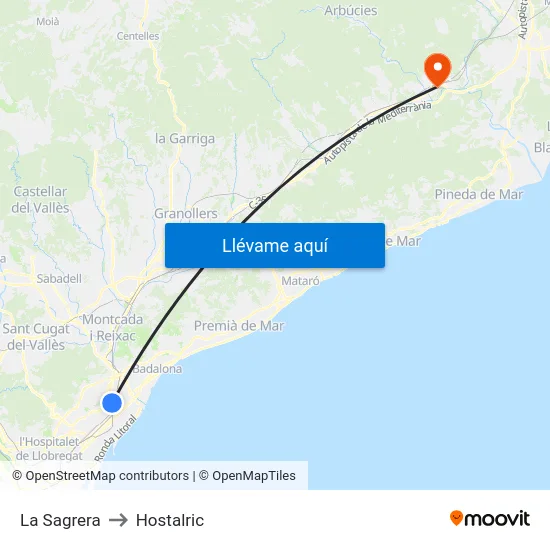 La Sagrera to Hostalric map