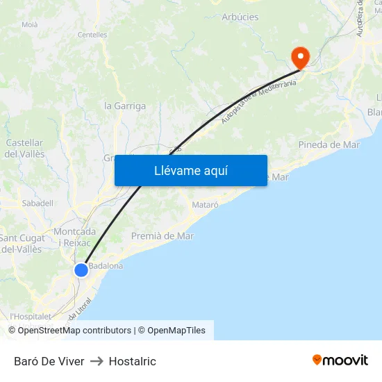 Baró De Viver to Hostalric map