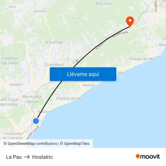 La Pau to Hostalric map