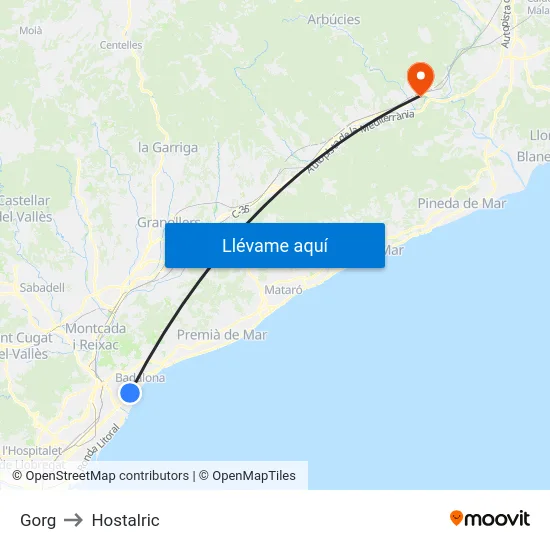 Gorg to Hostalric map