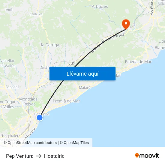 Pep Ventura to Hostalric map