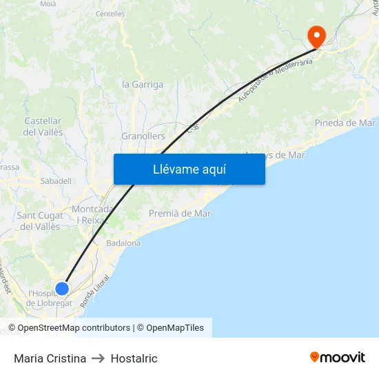 Maria Cristina to Hostalric map