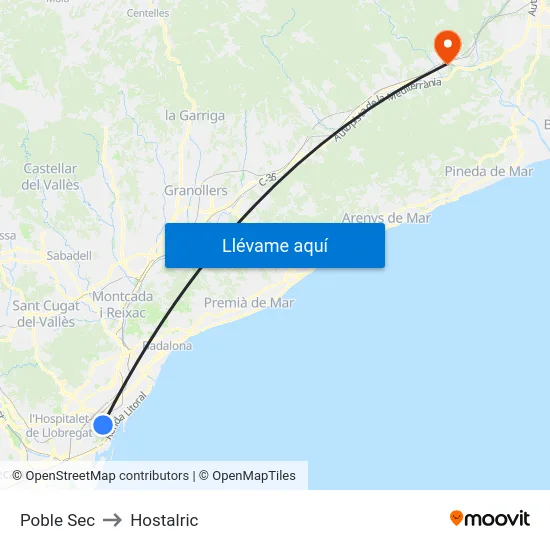 Poble Sec to Hostalric map