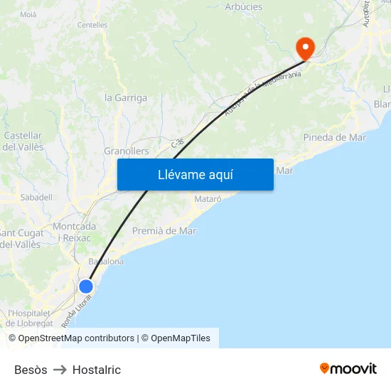 Besòs to Hostalric map