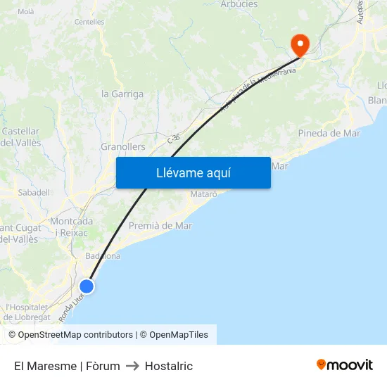 El Maresme | Fòrum to Hostalric map
