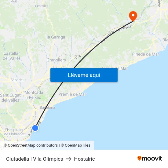 Ciutadella | Vila Olímpica to Hostalric map