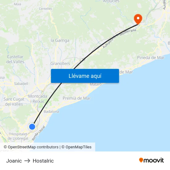 Joanic to Hostalric map