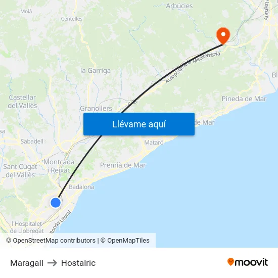 Maragall to Hostalric map