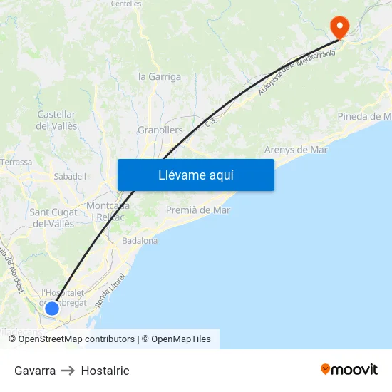 Gavarra to Hostalric map
