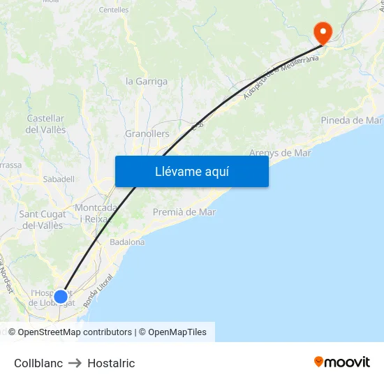 Collblanc to Hostalric map