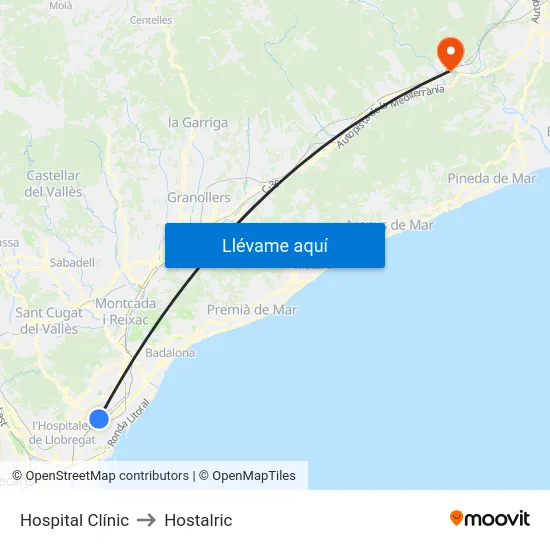 Hospital Clínic to Hostalric map