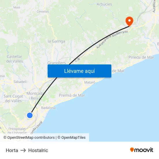 Horta to Hostalric map