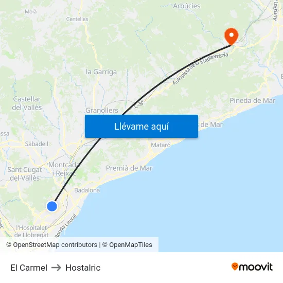 El Carmel to Hostalric map