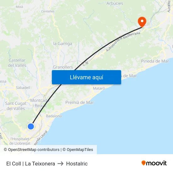 El Coll | La Teixonera to Hostalric map