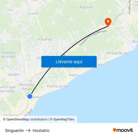 Singuerlín to Hostalric map