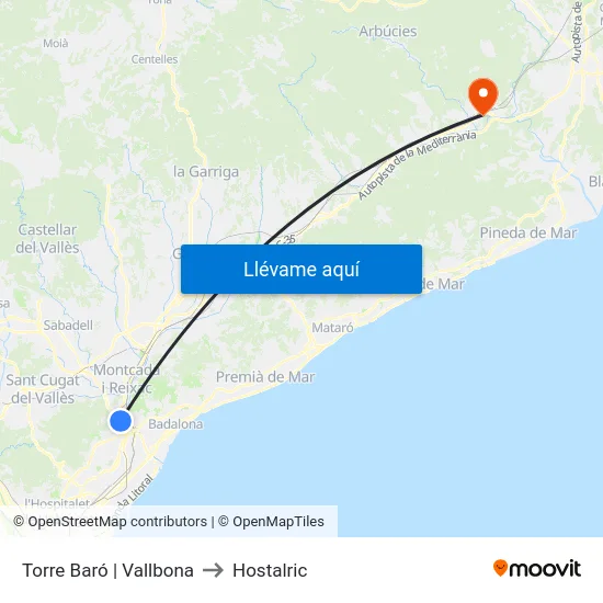Torre Baró | Vallbona to Hostalric map